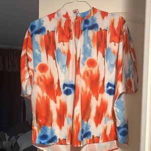 Women's Abstract Print Short Sleeve Top in Red and Blue